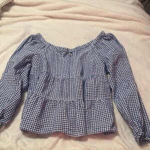 Old Navy Blue Checkered Off-Shoulder Blouse